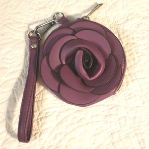 Rose leather coin clutch Keychain purse in purple